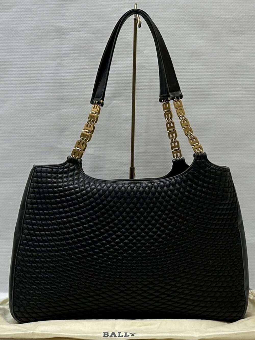 Bally Black Quilted Leather Shoulder Bag with Gold Chain Handles